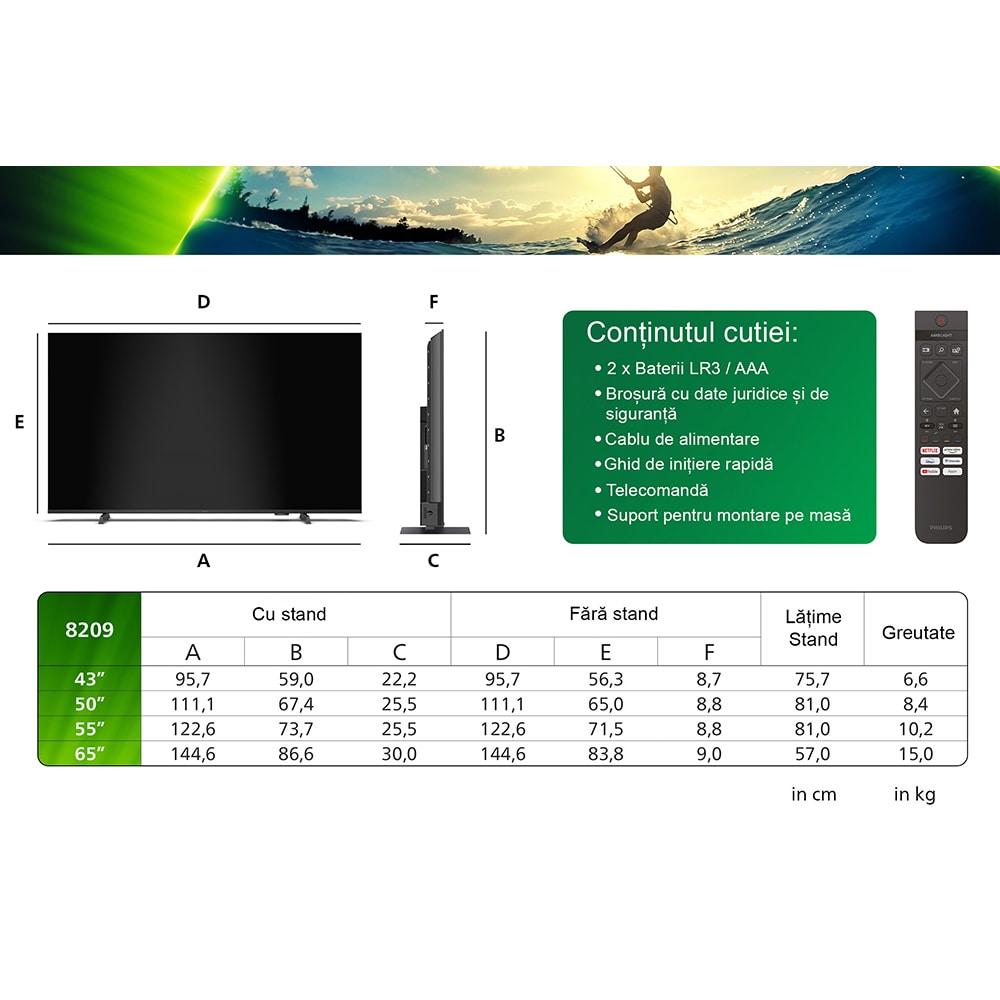 Televizor QLED Smart PHILIPS 50PUS8209, Ultra HD 4K, HDR10+, 126cm