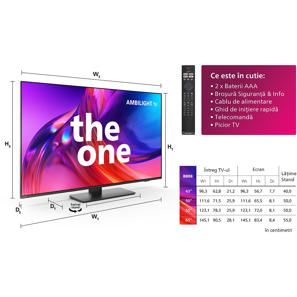 Televizor LED Smart PHILIPS 50PUS8818, Ultra HD 4K, HDR10+, 126cm