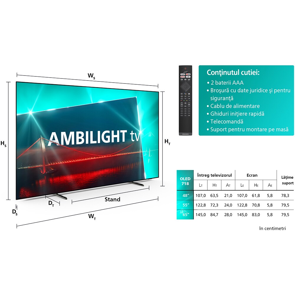 Televizor OLED Smart PHILIPS 55OLED718, Ultra HD 4K, HDR10+, 139cm