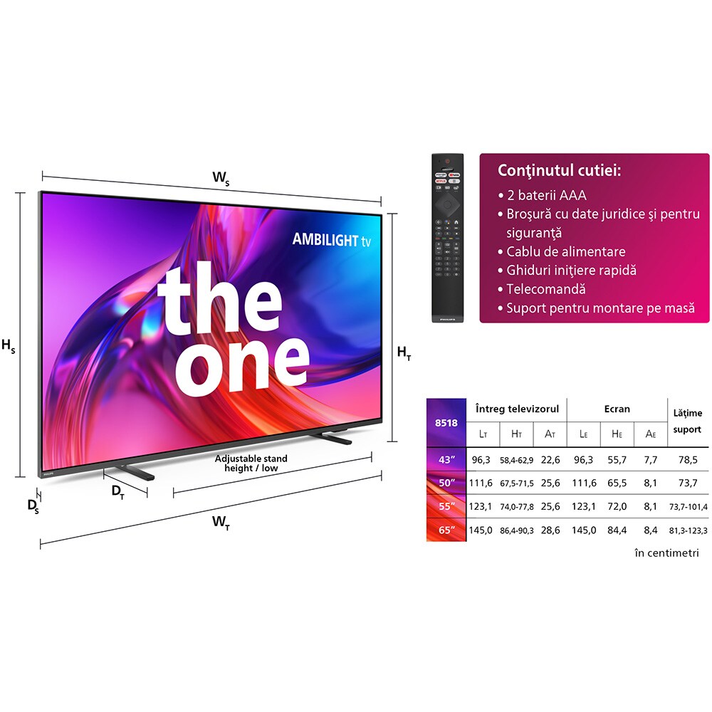 Televizor LED Smart PHILIPS 55PUS8518, Ultra HD 4K, HDR10+, 139cm