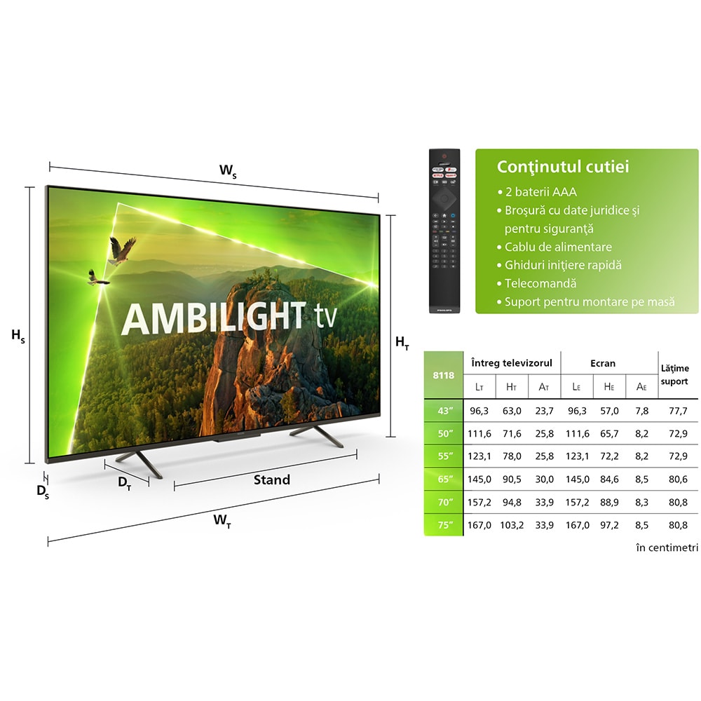Televizor LED Smart PHILIPS 75PUS8118, Ultra HD 4K, HDR10, 189cm