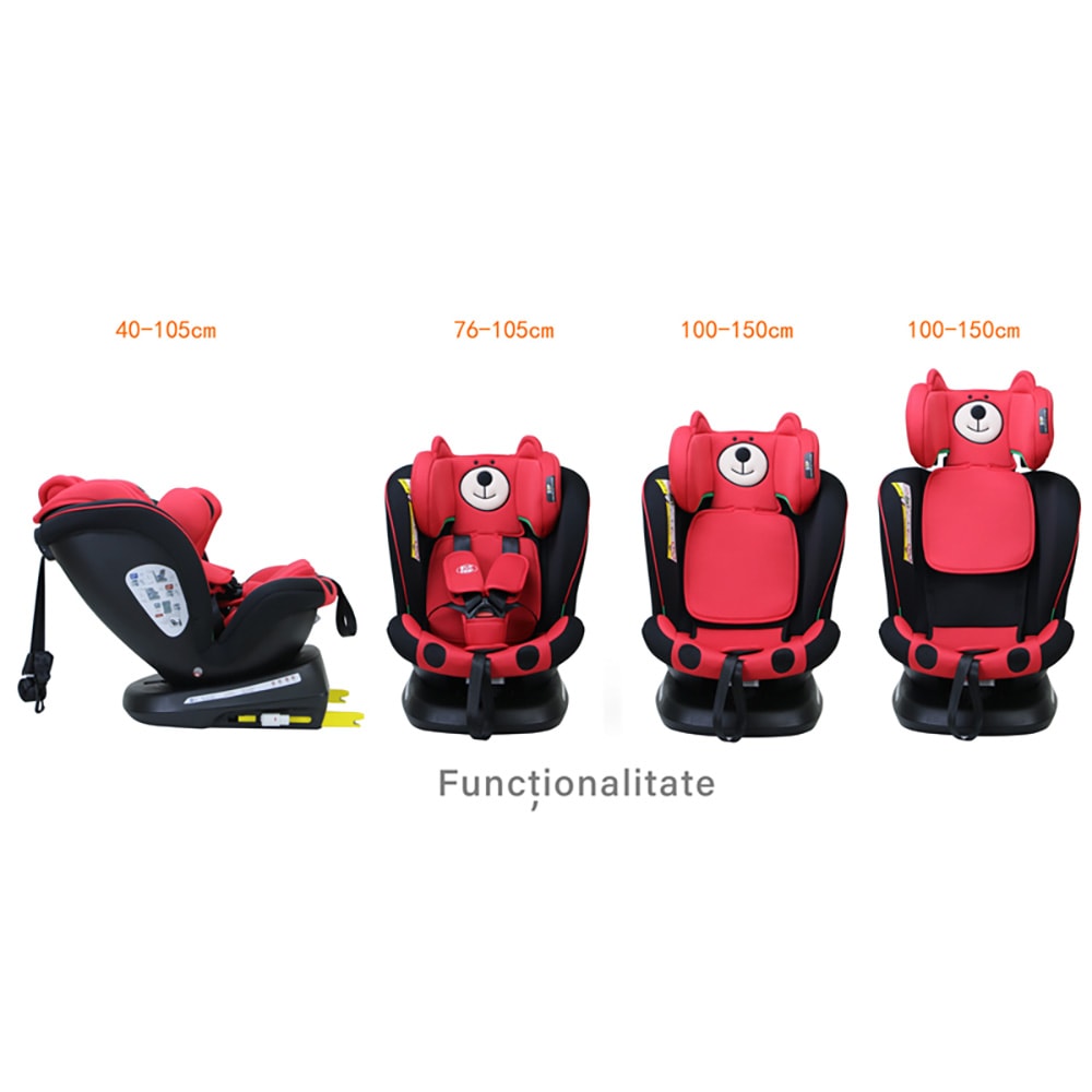 Scaun auto BUF BOOF Plus i-Size rotativ 360 grade ISIZEURSRED, Isofix, 0-36 kg, rosu-negru
