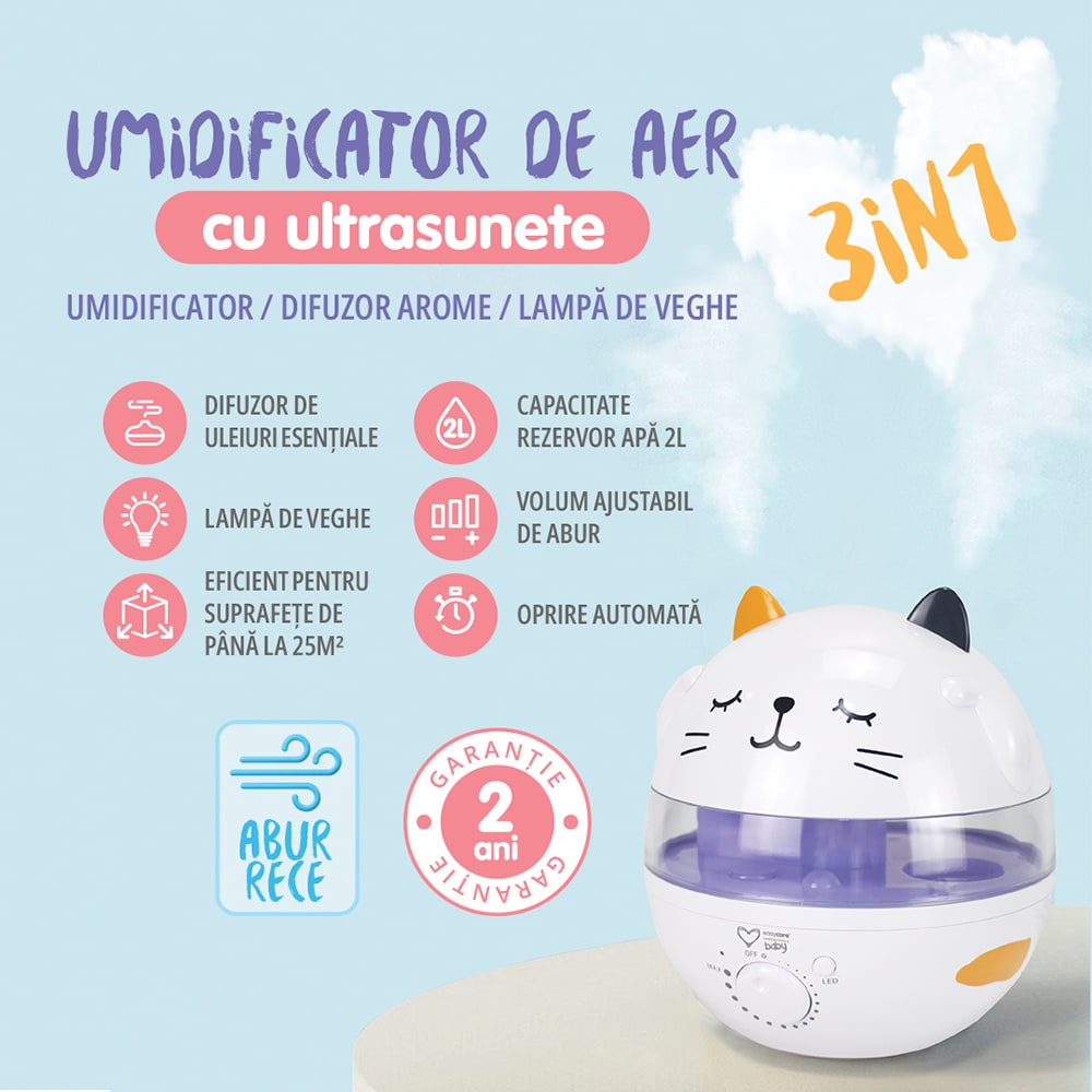 Umidificator ultrasonic EASYCARE EASY00116, 200ml, alb-mov