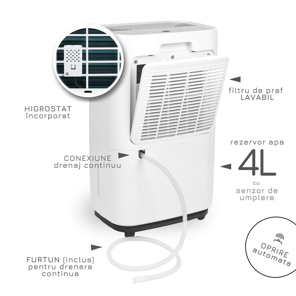 Dezumidificator aer Turbionaire SENSO 25, 25l/zi, 250W, Wi-Fi, 45dB, 180 m/h, Timer, alb
