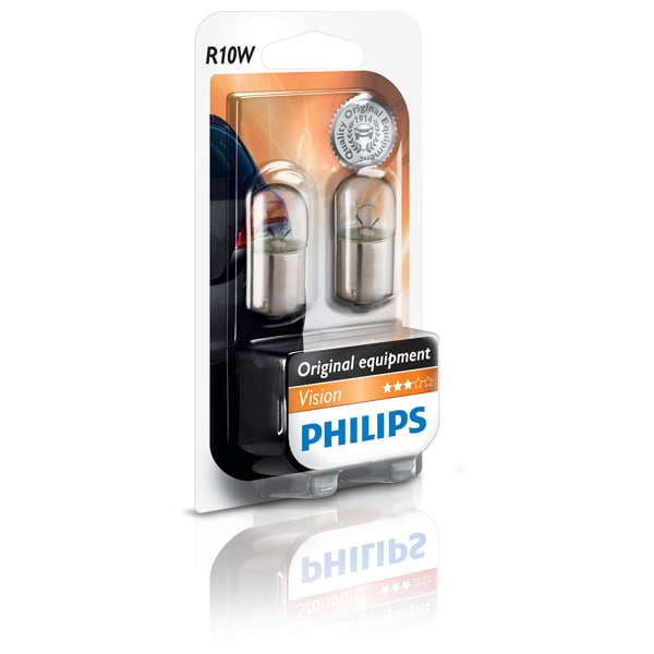 Bec auto halogen PHILIPS R10W, 12V, 10W, BA15S, blister, 2 bucati