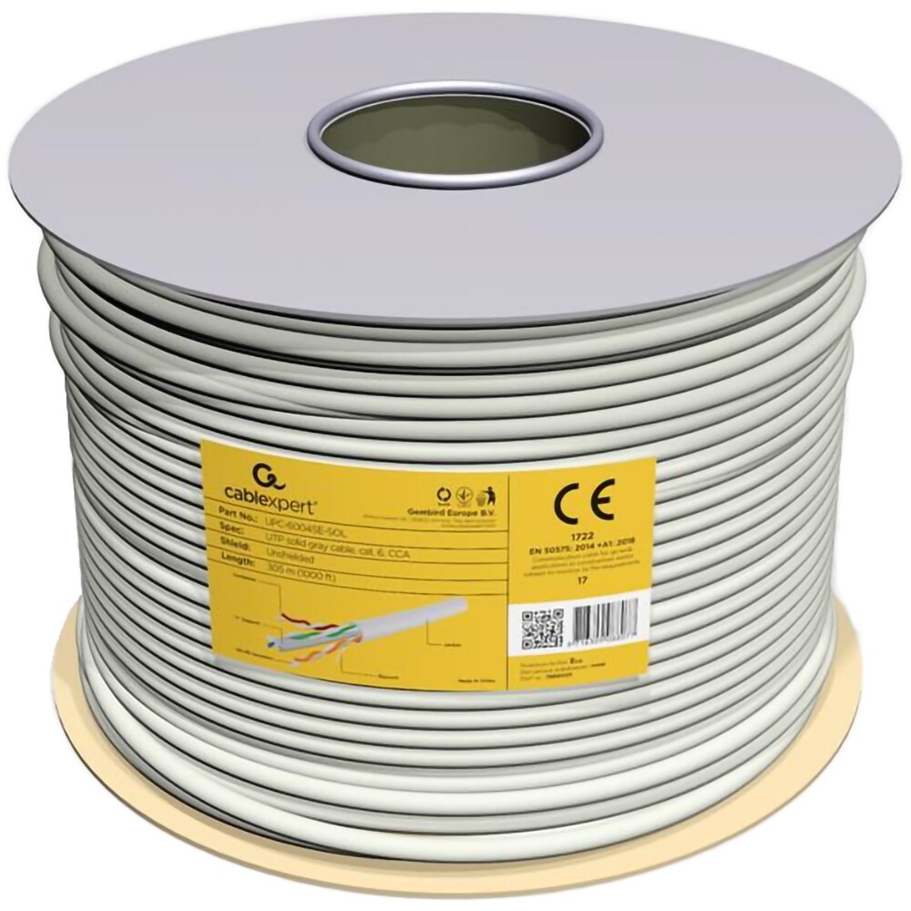 Cablu de retea UTP CAT6 GEMBIRD UPC-6004SE-SOL/100, 100 m, gri