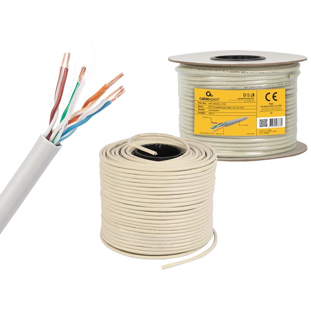 Cablu de retea UTP CAT5e GEMBIRD UPC-5004E-L/100, 100 m, gri