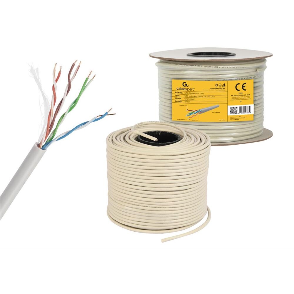 Cablu de retea UTP CAT5e GEMBIRD UPC-5004E-SOL/100, 100m, gri