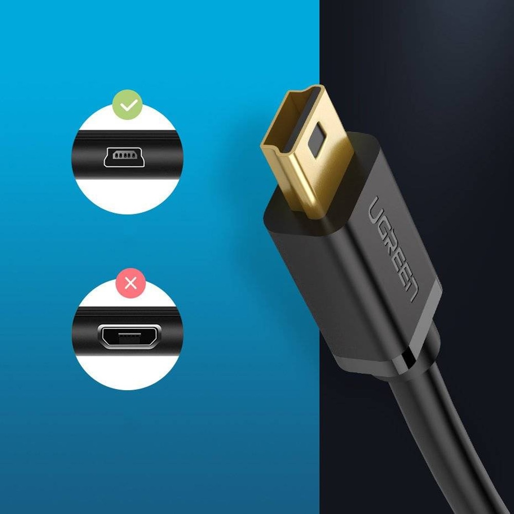 Cablu de date USB A - mini USB B UGREEN 10355, 1m, negru