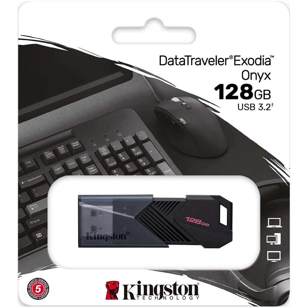 Memorie USB KINGSTON DataTraveler Exodia Onyx DTXON/128GB, 128GB, USB 3.2, negru