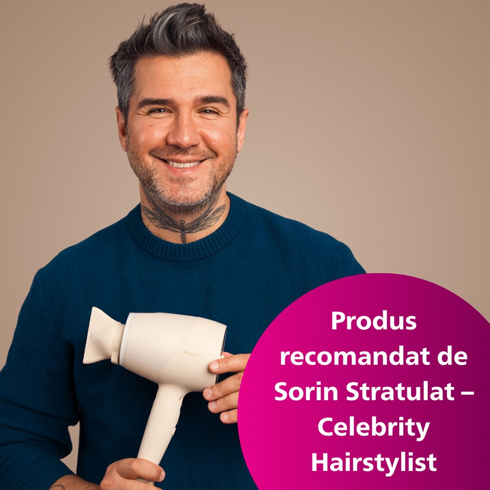 Uscator de par PHILIPS Seria 9000 BHD829/00, 1800W, 3 viteze, 3 trepte temperatura, tehnologie SenseIQ, bej