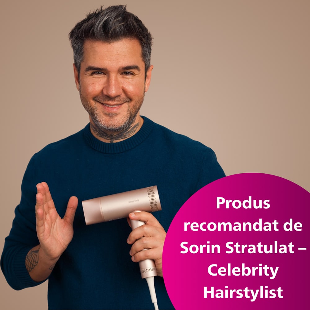 Uscator de par PHILIPS Seria 8000 BHD837/10, 1400W, 3 viteze, 4 trepte temperatura, ThermoShield Advanced, roz