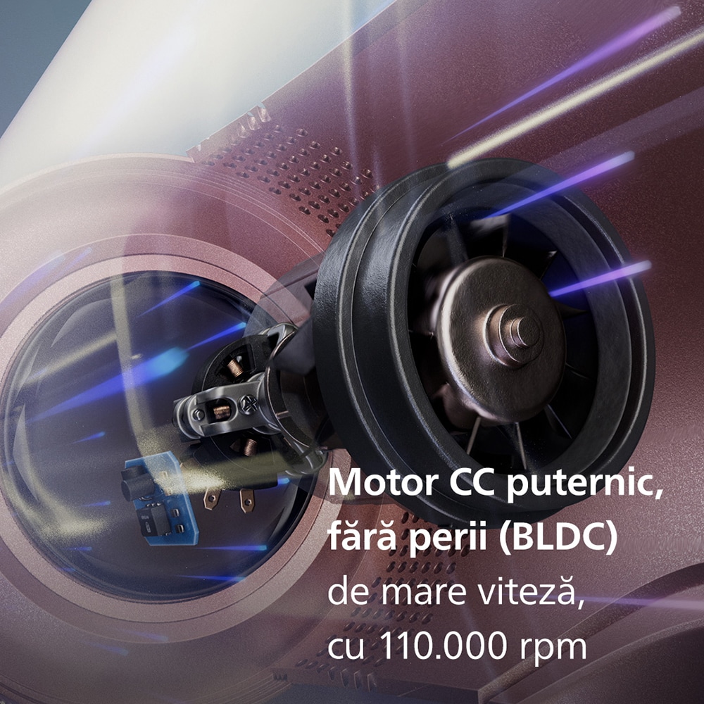 Uscator de par PHILIPS Seria 8000 BHD837/10, 1400W, 3 viteze, 4 trepte temperatura, ThermoShield Advanced, roz