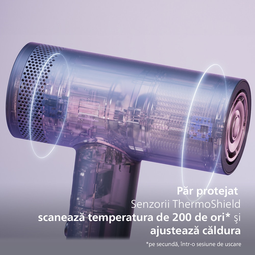 Uscator de par PHILIPS BHD839/00 Seria 8000, 1400W, Tehnologie ThermoShield, 3 viteze, 4 trepte temperatura, albastru