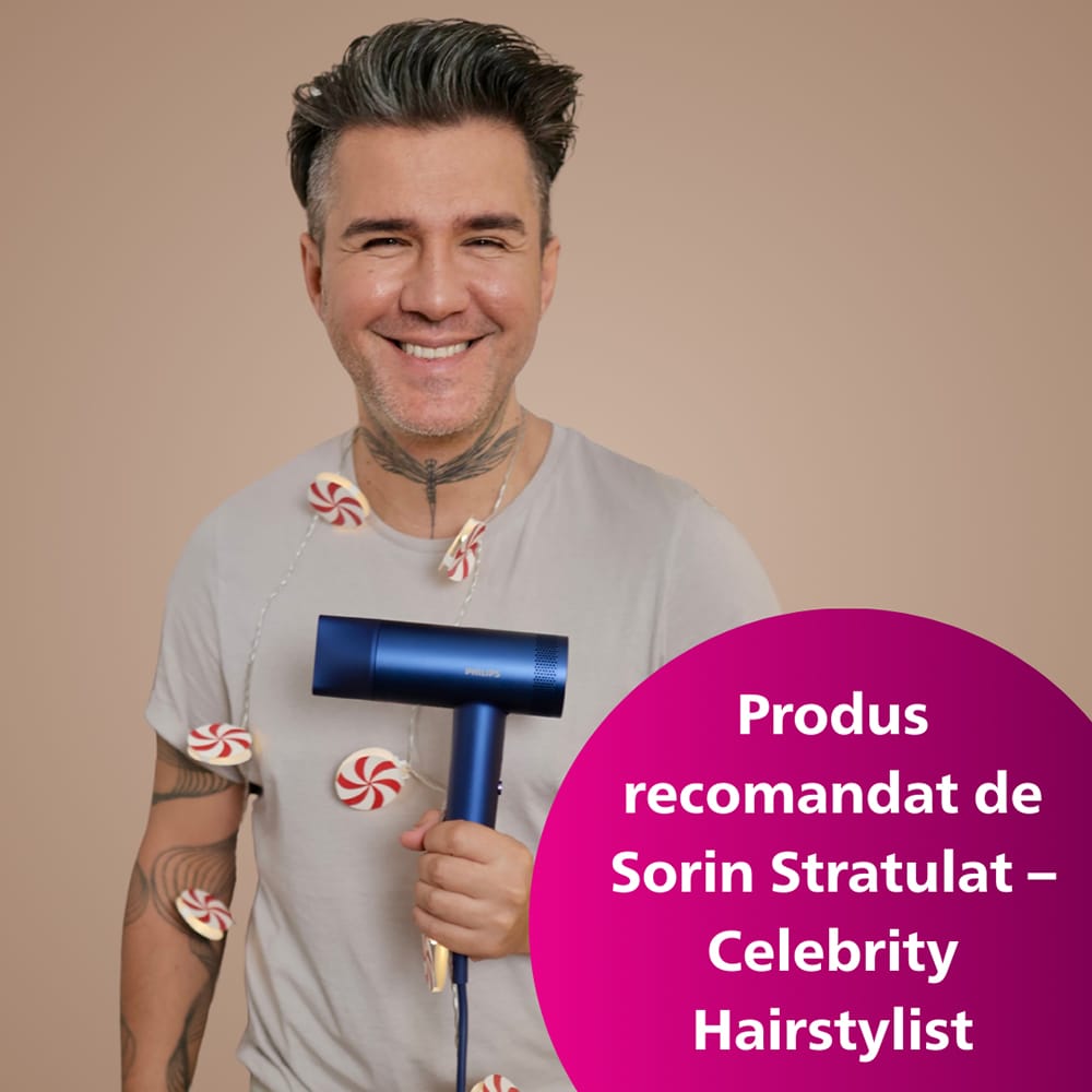 Uscator de par PHILIPS BHD839/00 Seria 8000, 1400W, Tehnologie ThermoShield, 3 viteze, 4 trepte temperatura, albastru