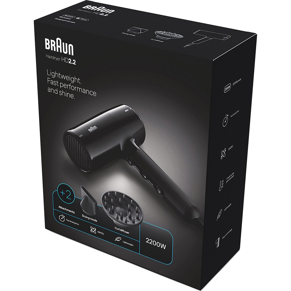 Uscator de par BRAUN BRHD225E, 2200W, 2 viteze, 3 trepte temperatura, negru