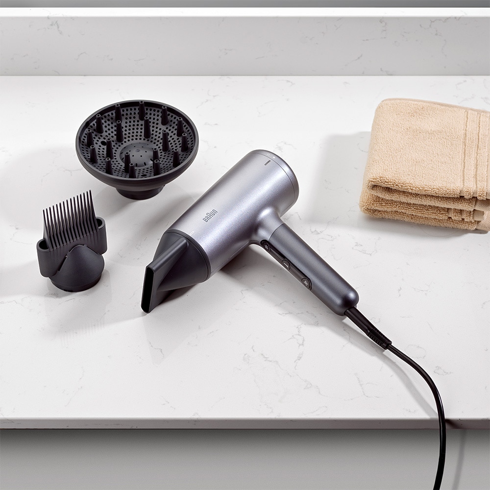 Uscator de par BRAUN BRHD435E, 2200W, 3 viteze, 3 trepte temperatura, argintiu