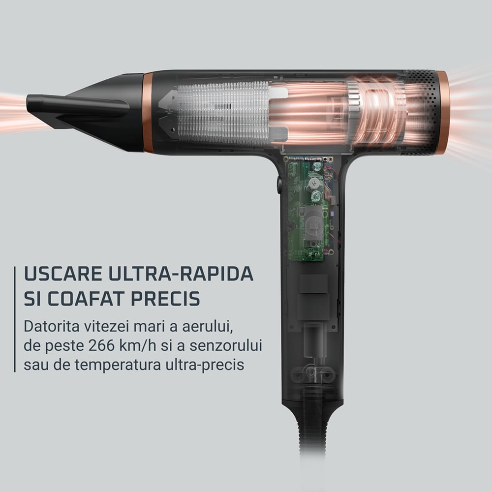 Uscator de par ROWENTA Nano HY8310F0, 1700W, 3 viteze, 3 trepte temperatura, negru