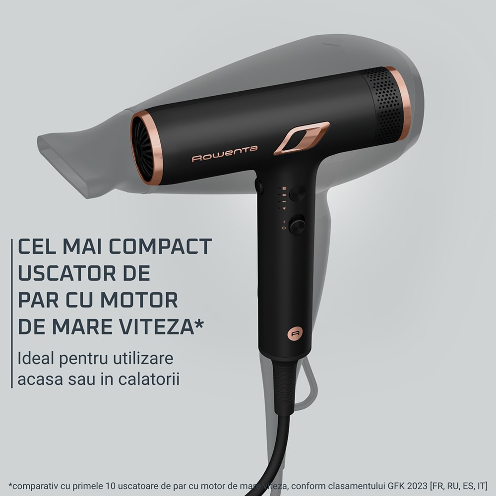 Uscator de par ROWENTA Nano HY8310F0, 1700W, 3 viteze, 3 trepte temperatura, negru