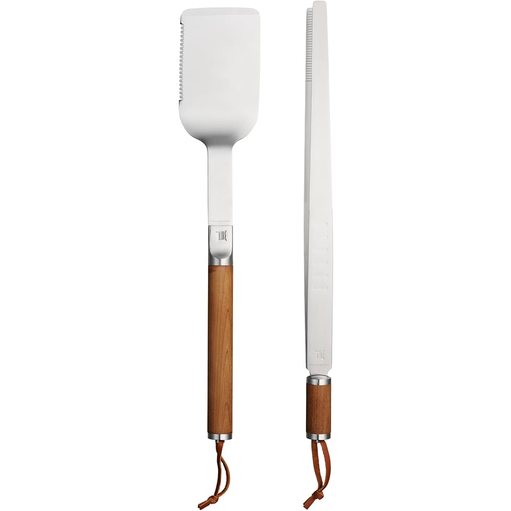 Set ustensile pentru gratar FISKARS Norden, 2 piese, otel inoxidabil si lemn, argintiu/maro