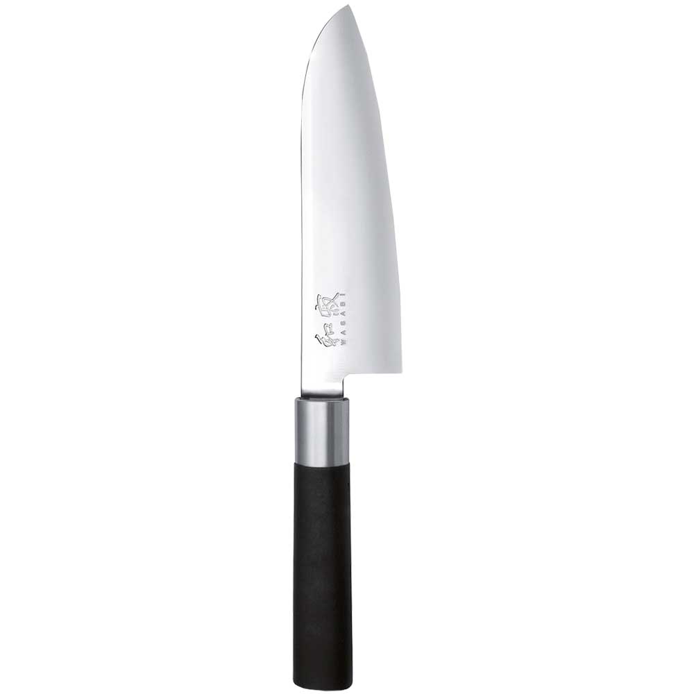 Cutit Santoku KAI Wasabi 6716S, 16.5cm, inox, negru