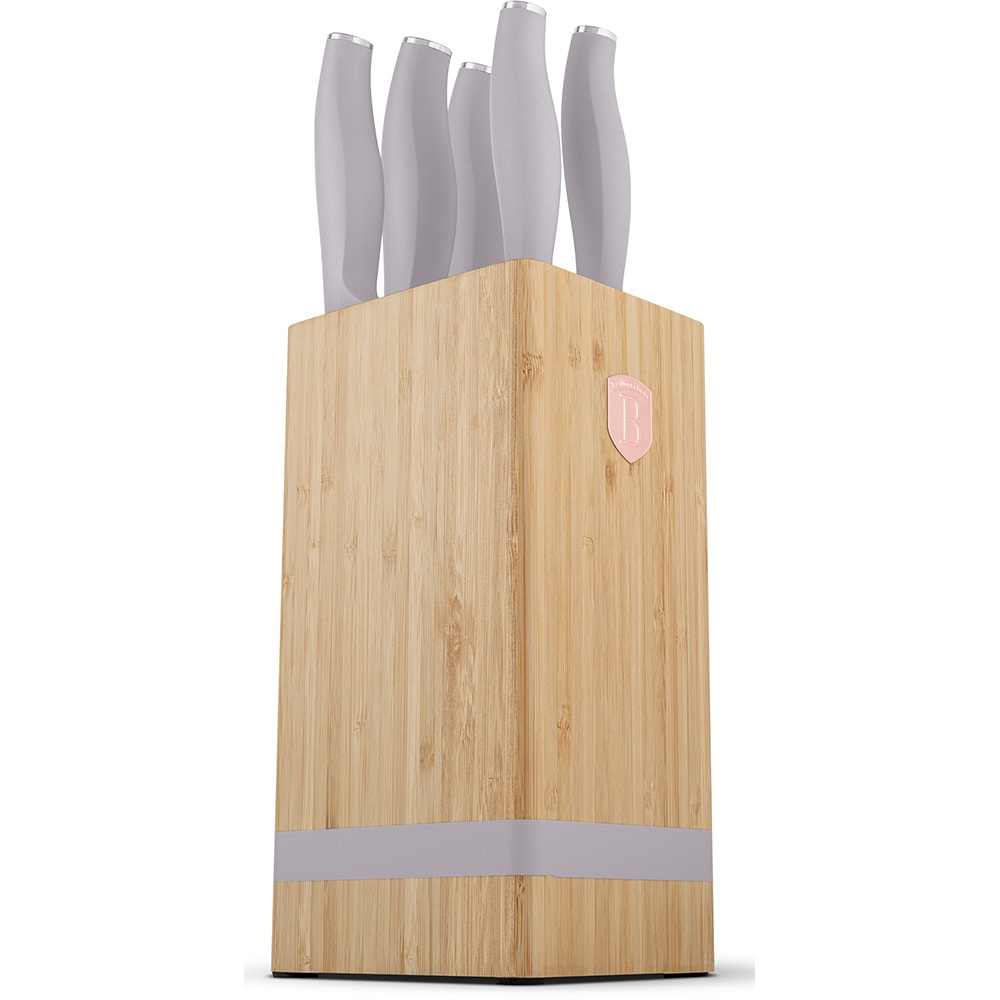 Set cutite BERLINGER HAUS BH/2974 + suport bambus, 5 piese, otel, 9-20cm, gri