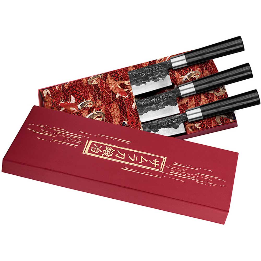 Set cutite SAMURA Blacksmith, 3 piese, 16.2 - 18.2cm, inox, negru