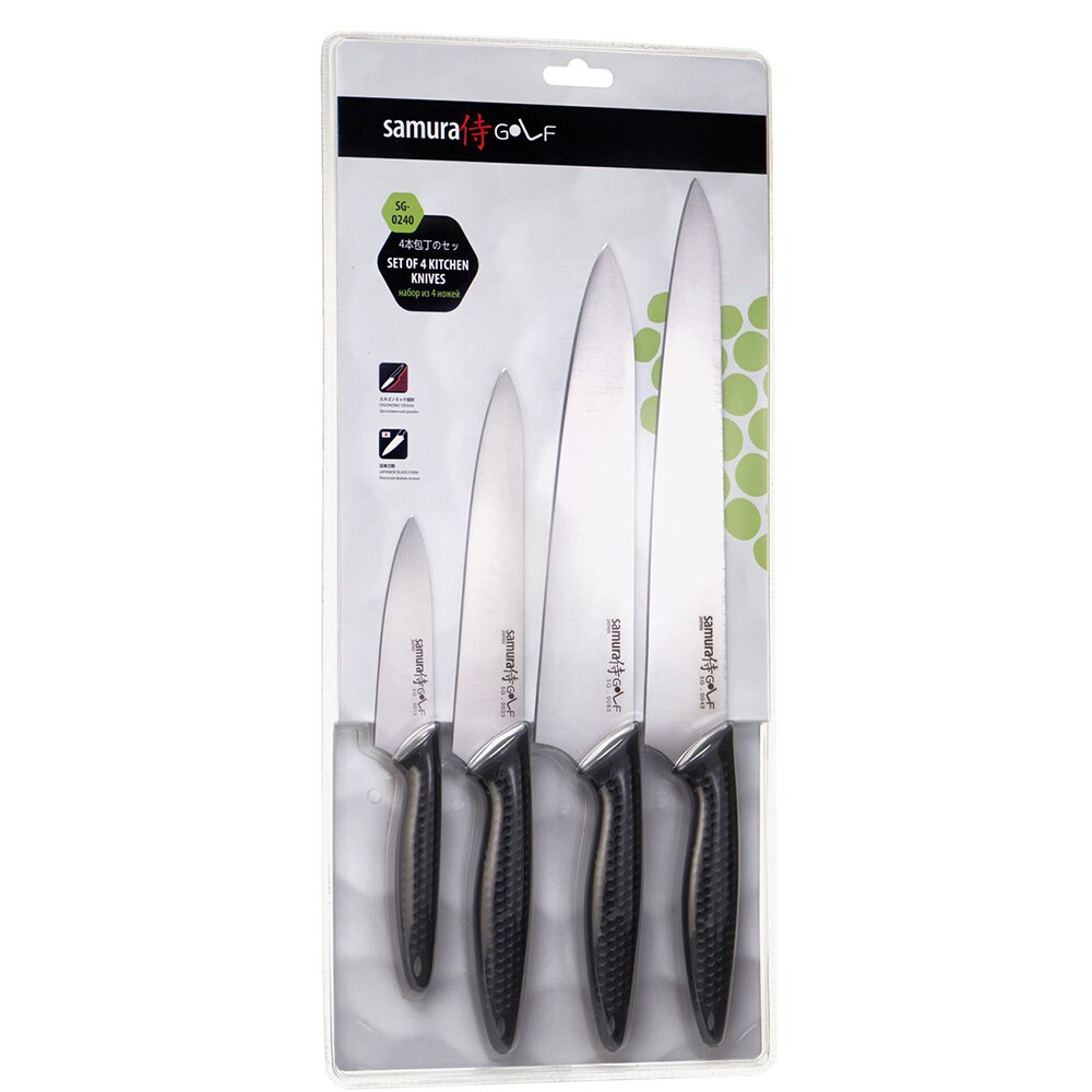 Set cutite SAMURA Golf SG-0240, 4 piese, 9.8-25.2cm, otel, negru