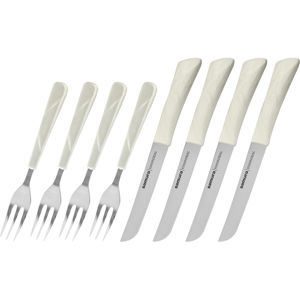 Set cutite si furculite SAMURA Hannibal SHN-0280, 8 piese, otel, alb