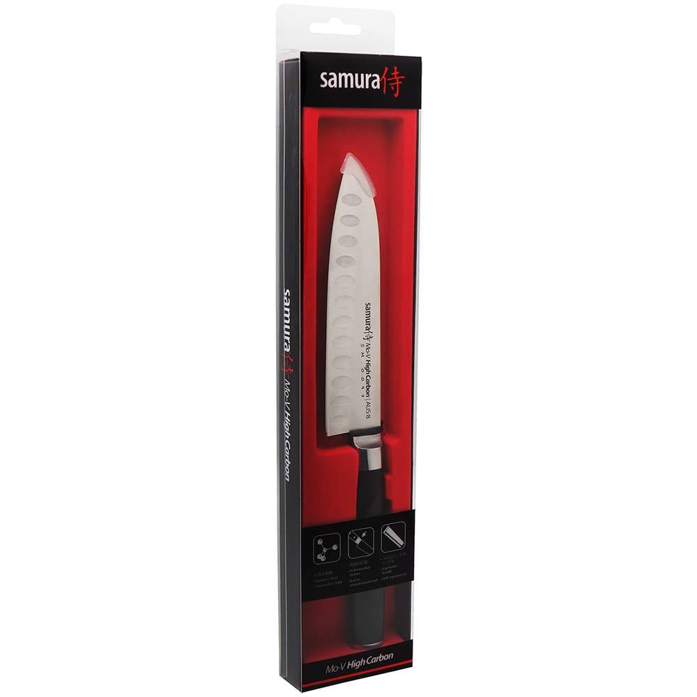 Cutit Santoku SAMURA MO-V SM-0093, 13.8cm, otel, negru