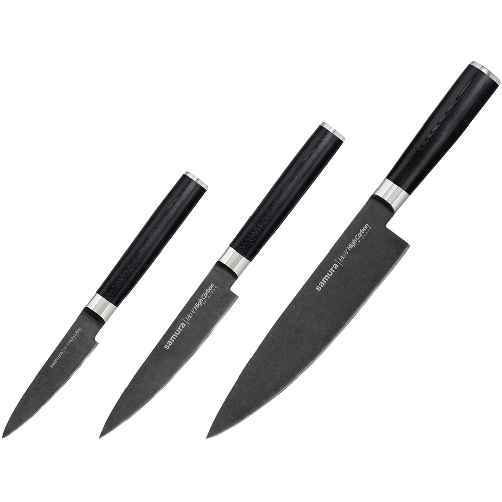 Set cutite SAMURA Mo-V Stonewash SM-0230B, 3 piese, otel, negru