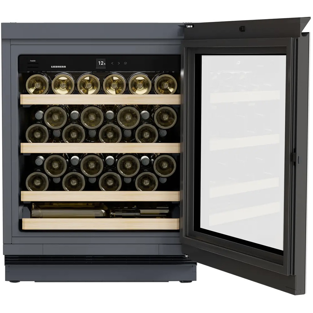 Racitor de vinuri incorporabil LIEBHERR UWgb 3631 Vinidor, 44 sticle, H 82 cm, Clasa F, negru