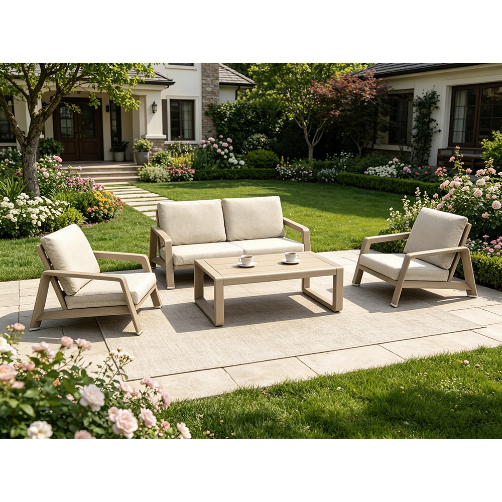 Set mobilier gradina Coffee, aluminiu, 4 piese, crem