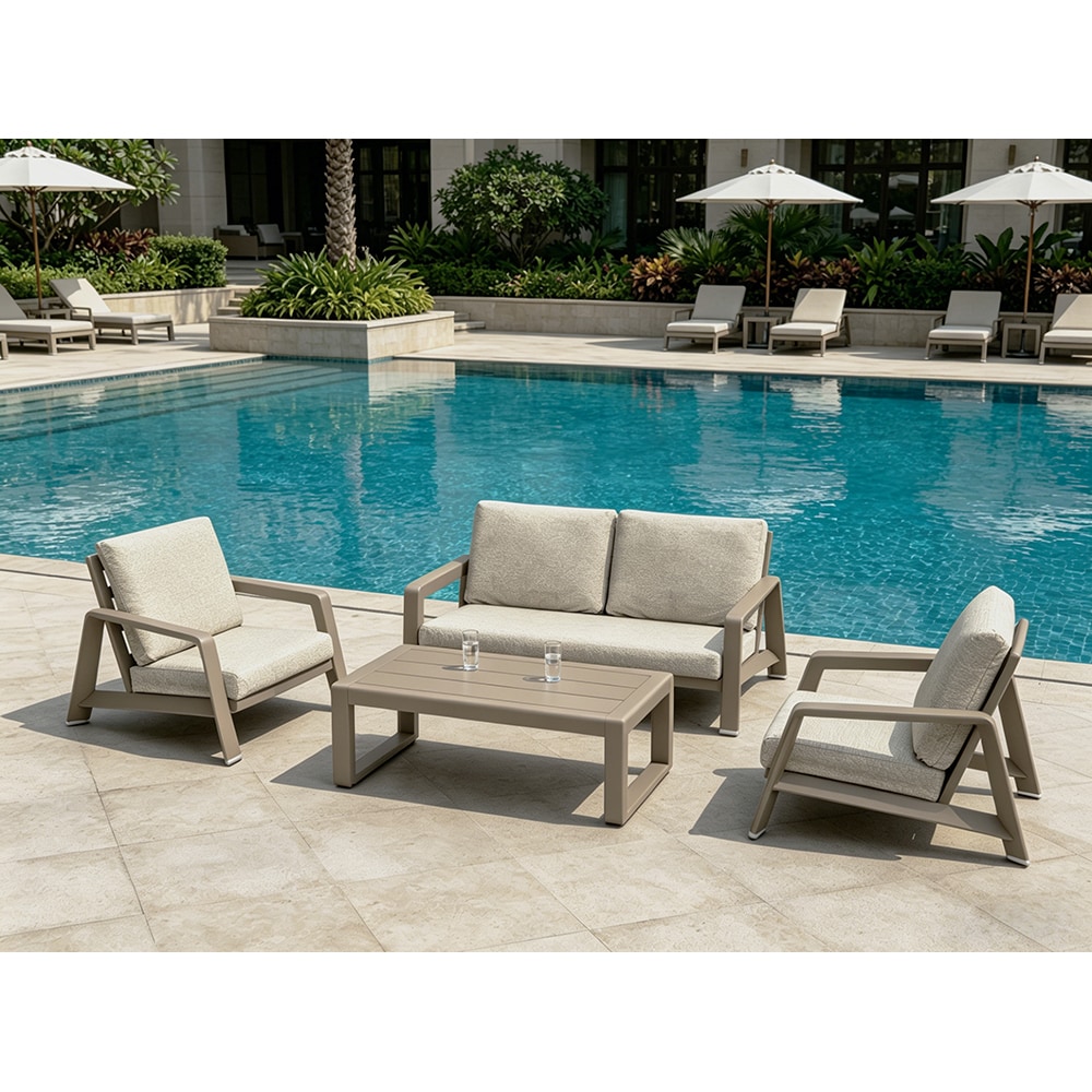 Set mobilier gradina Coffee, aluminiu, 4 piese, crem