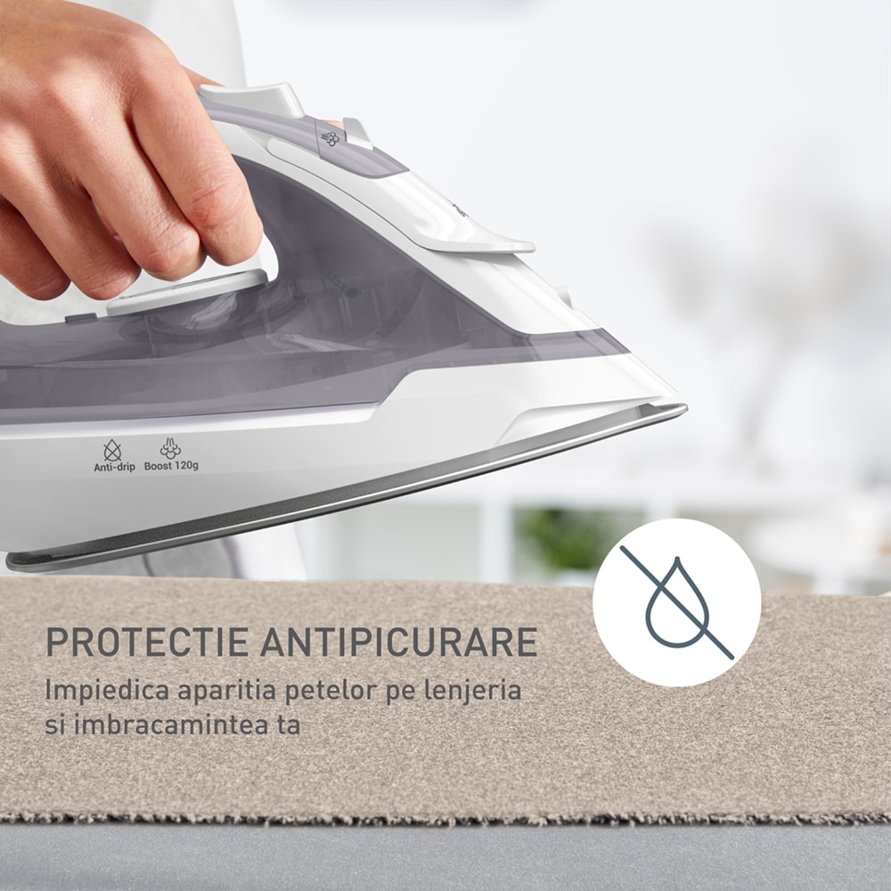 Fier de calcat TEFAL Virtuo FV2C43E0, 2000W, 120g/min, 240ml, talpa ceramica, alb-gri