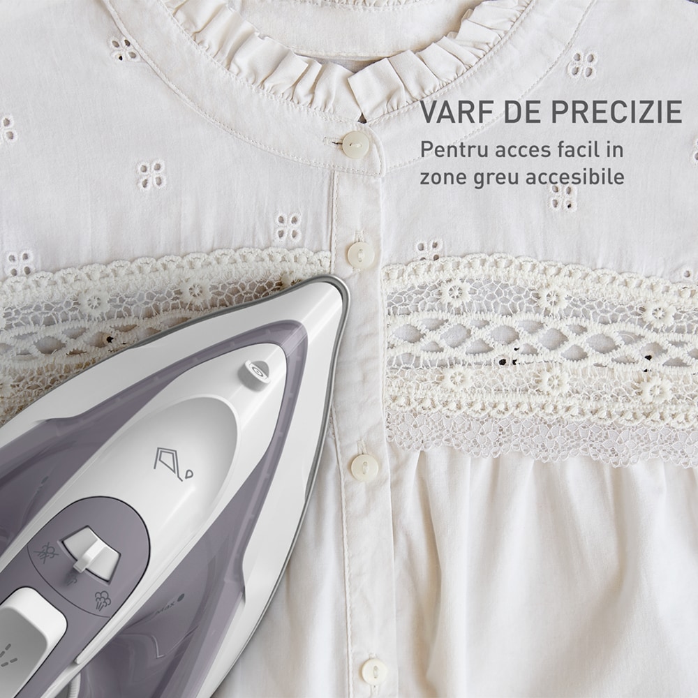 Fier de calcat TEFAL Virtuo FV2C43E0, 2000W, 120g/min, 240ml, talpa ceramica, alb-gri