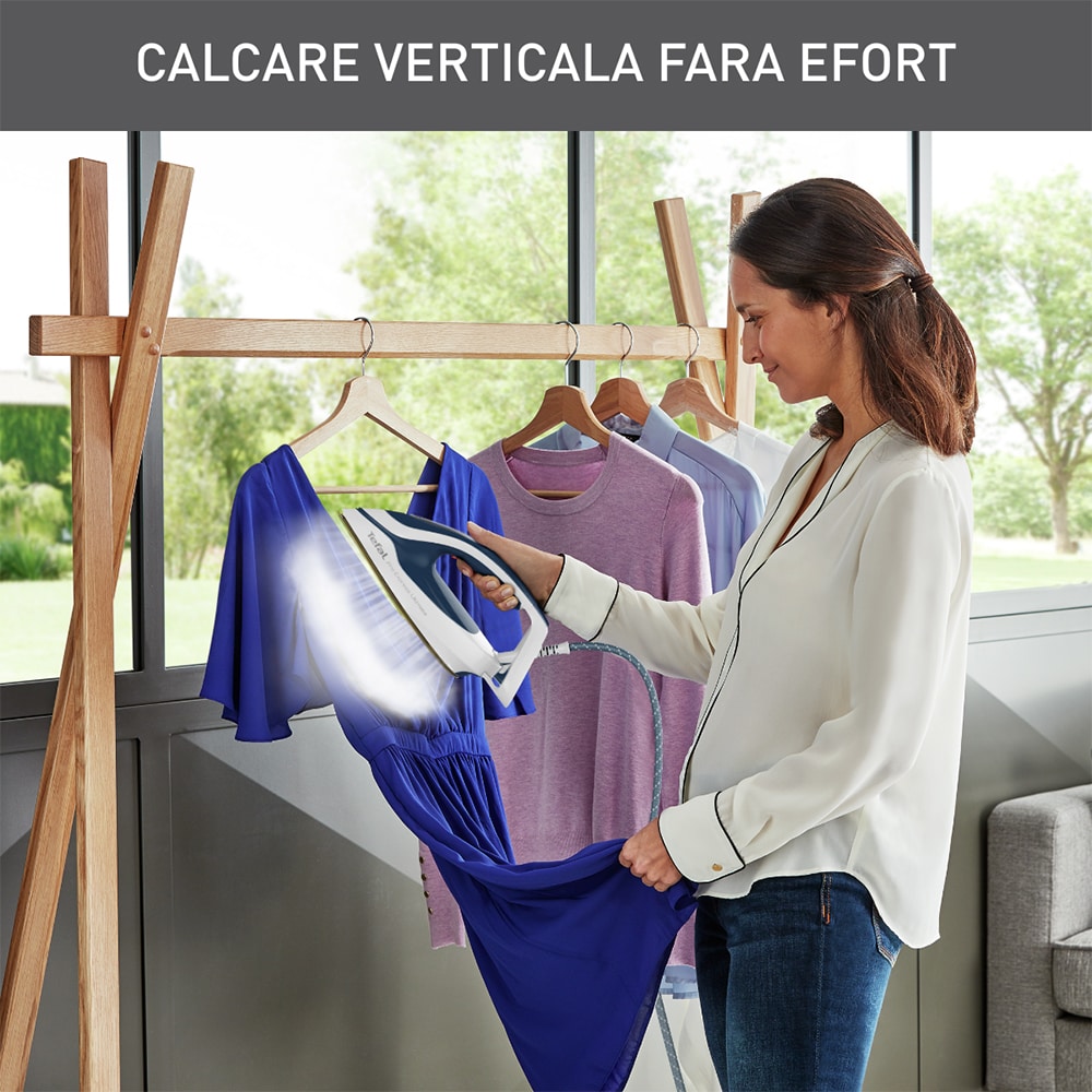 Statie de calcat TEFAL Pro Express Ultimate GV9712E0, 3000W, 590g/min, 1200ml, talpa Durilium, albastru-alb