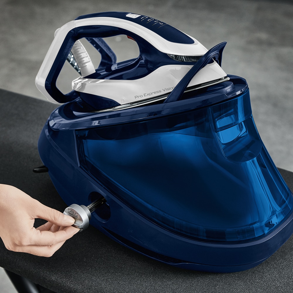 Statie de calcat TEFAL Pro Express Vision GV9812E0, 3000W, 700g/min, 1100ml, talpa Durilium AirGlide Autoclean, albastru-alb