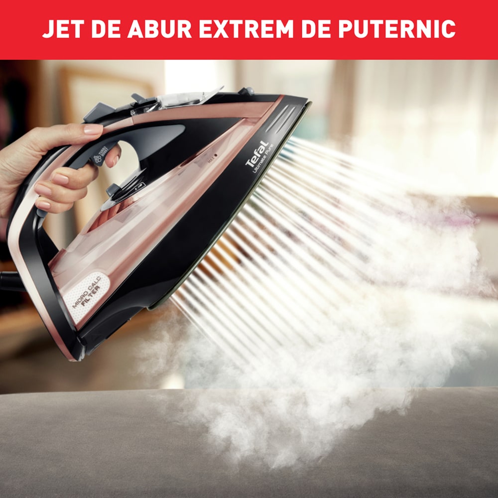 Fier de calcat TEFAL Ultimate Pure FV9845E0, 3000W, 260g/min, 350ml, talpa Durilium AirGlide, maro-negru