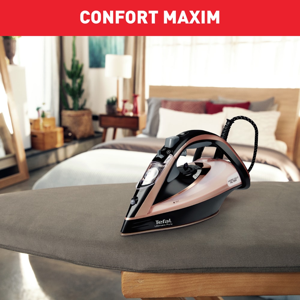 Fier de calcat TEFAL Ultimate Pure FV9845E0, 3000W, 260g/min, 350ml, talpa Durilium AirGlide, maro-negru
