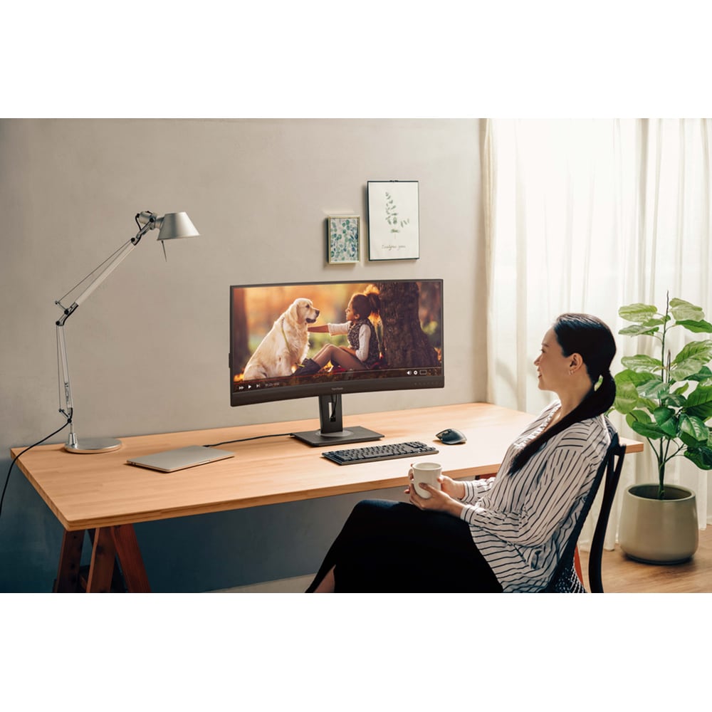 Monitor curbat LED IPS VIEWSONIC VA3820C, 38", WQHD+, 75Hz, HDR10, Flicker-Free, negru