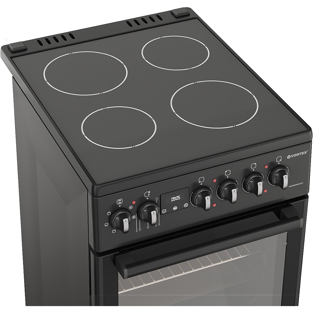 Aragaz VORTEX VAE50D60BK01K, 4 arzatoare, Electric, L 50 cm, Grill, negru