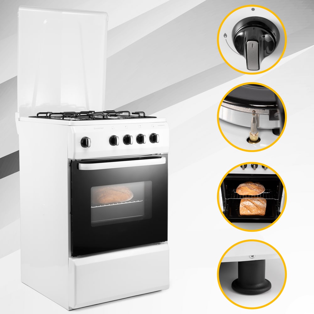 Aragaz VORTEX VAG5050WH01K, 4 arzatoare, Gaz, L 50 cm, alb