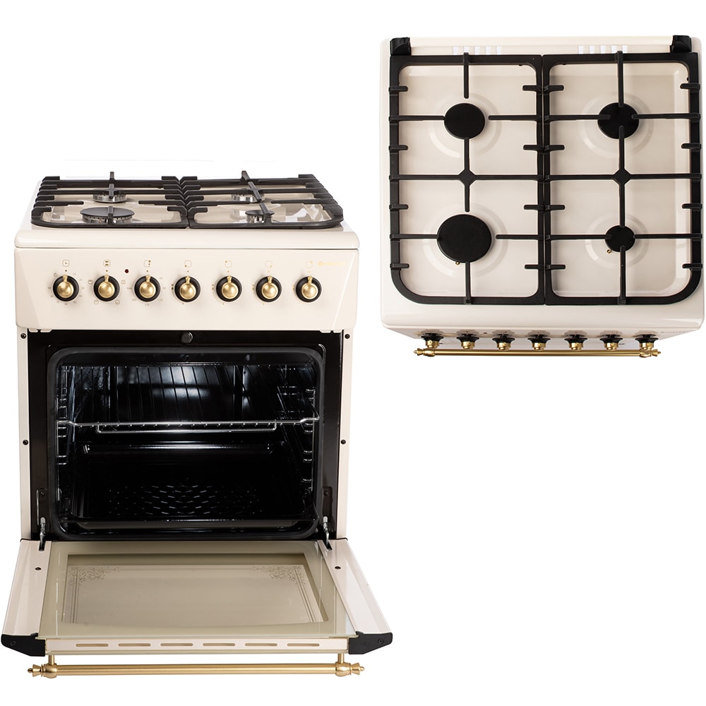 Aragaz VORTEX VAM6060BG01K, 4 arzatoare, Gaz + Electric, L 60 cm, Grill, bej