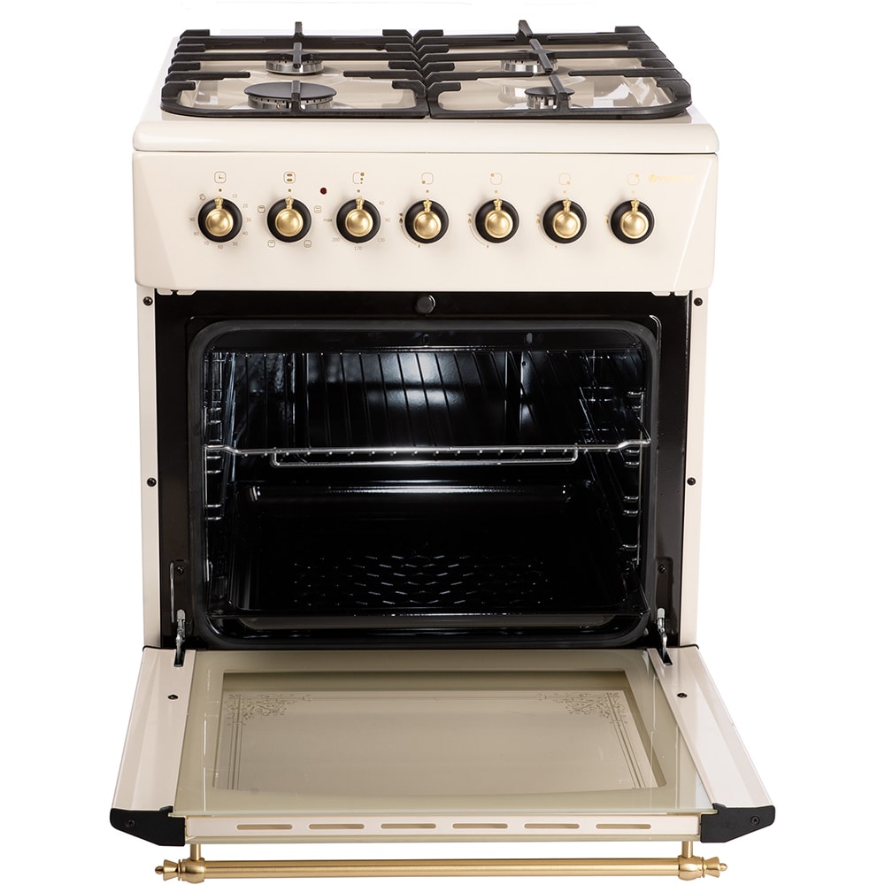 Aragaz VORTEX VAM6060BG01K, 4 arzatoare, Gaz + Electric, L 60 cm, Grill, bej