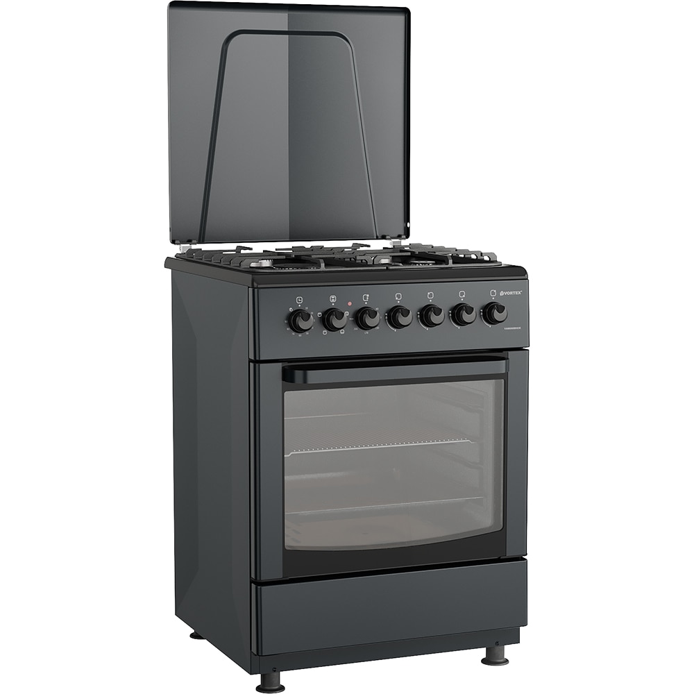 Aragaz VORTEX VAM6060BK03K, 4 arzatoare, Gaz + Electric, L 60 cm, Grill, antracit