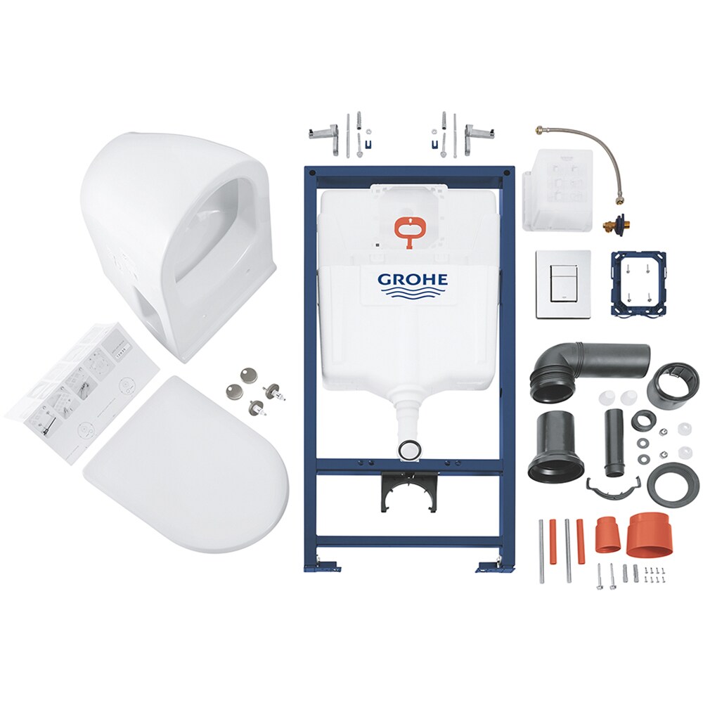 Set vas WC GROHE Solido Perfect 39186000, montaj suspendat, evacuare orizontala, cu capac, alb