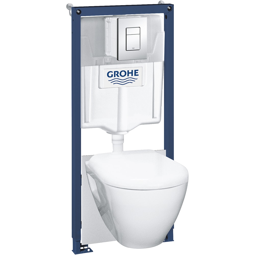 Set vas WC GROHE Serel 39468000, montaj suspendat, evacuare orizontala, cu capac, alb