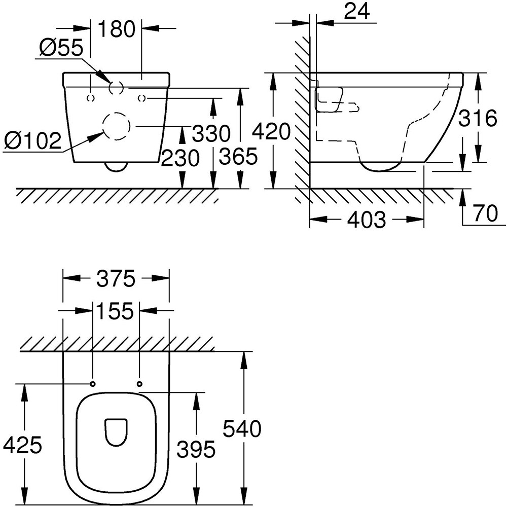 Vas WC GROHE Euro Ceramic 39538000, montaj suspendat, evacuare orizontala, alb