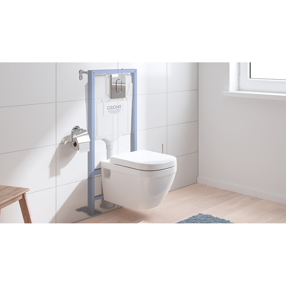 Set vas WC GROHE Euro Ceramic 39697000, montaj suspendat, evacuare orizontala, cu capac, alb